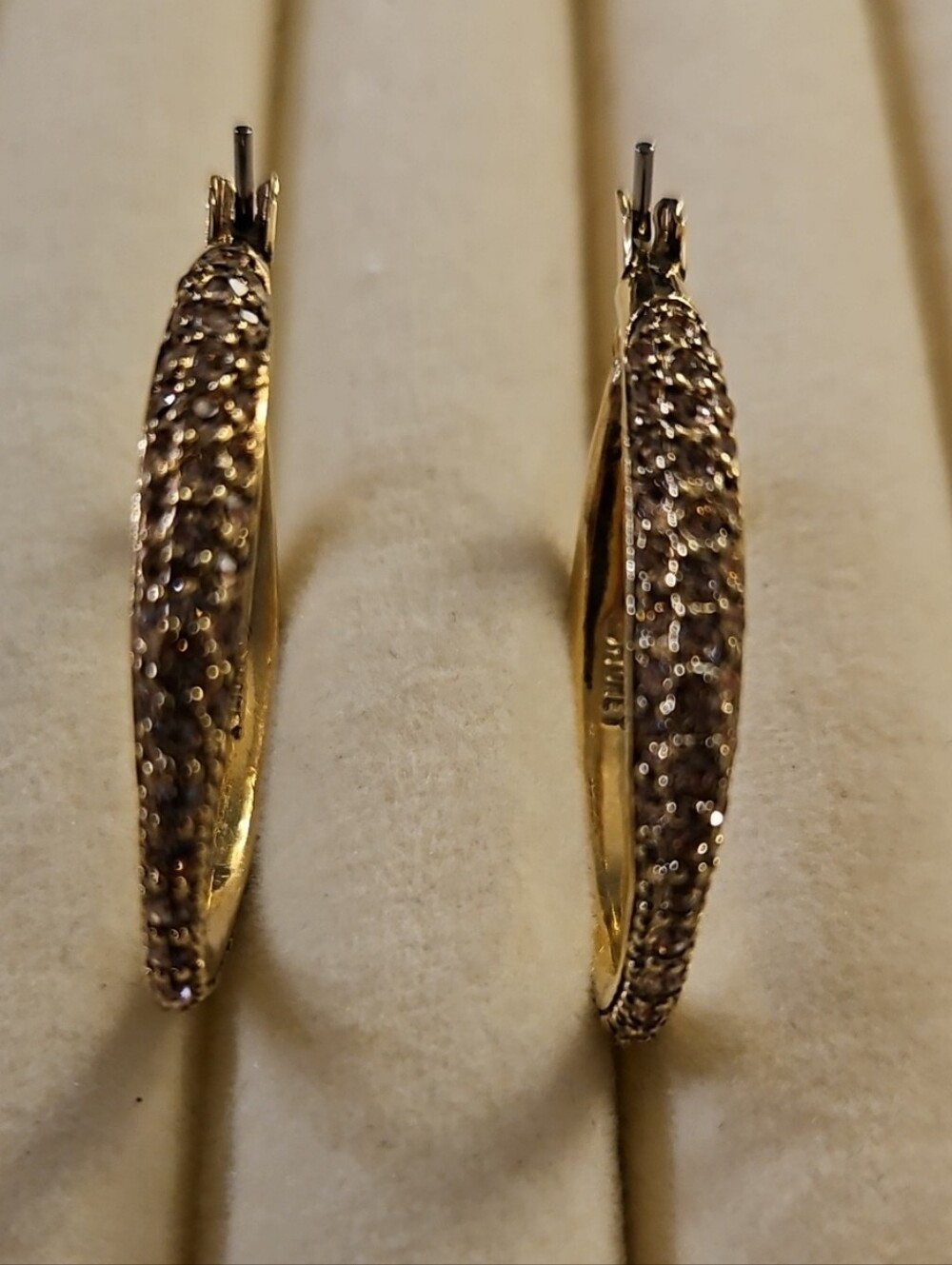 MONET CHAMPAGNE COLORED RHINESTONE PIERCED EARRINGS IN GOLD TOWN.